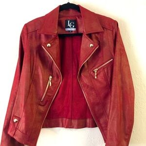 Lena Gabrielle Faux Suede Leather Soft Moto Jacket 6 Red Edgy Biker Grunge